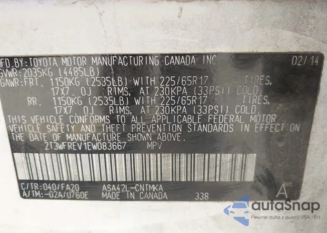 2014 Toyota Rav4 Xle from USA, damaged, VIN 2T3WFREV1EW083667